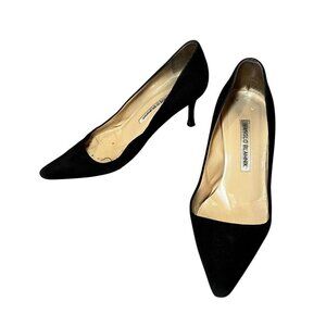 Manolo Blahnik Black Suede Pointed Toe Heels Size 5 Womens